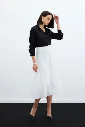 Midi Satin Skirt (Ecru) 