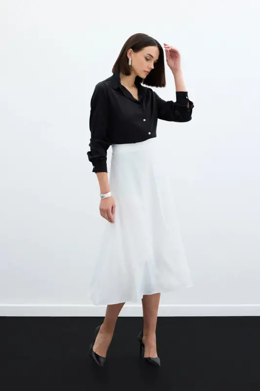 Midi Satin Skirt (Ecru) - 1