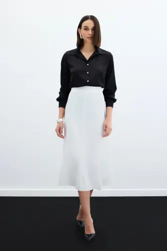 Midi Satin Skirt (Ecru) - 3