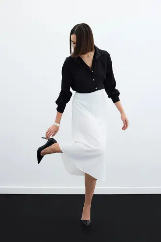 Midi Satin Skirt (Ecru) - 4