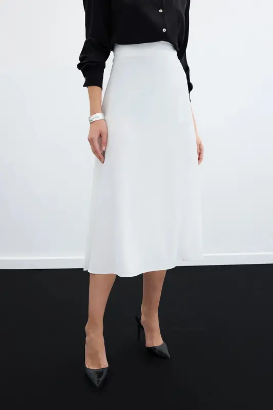 Midi Satin Skirt (Ecru) - 5