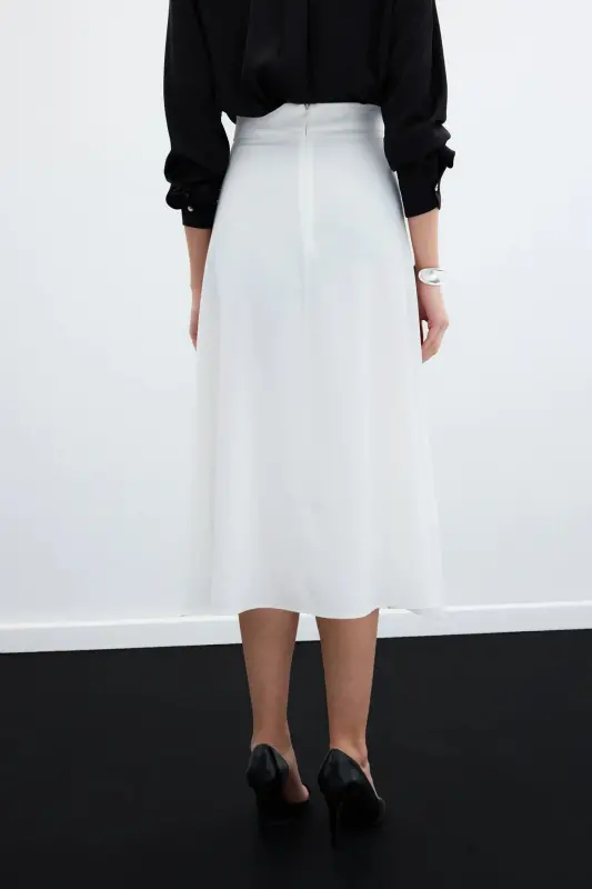 Midi Satin Skirt (Ecru) - 6