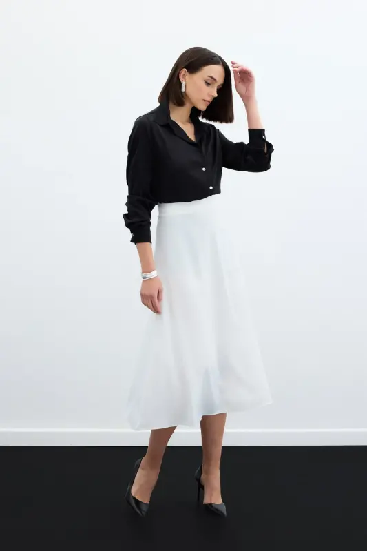 Midi Satin Skirt (Ecru) - SATEEN