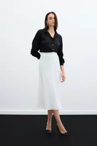 Midi Satin Skirt (Ecru) - SATEEN (1)
