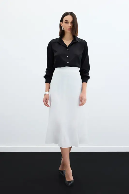Midi Satin Skirt (Ecru) - 3