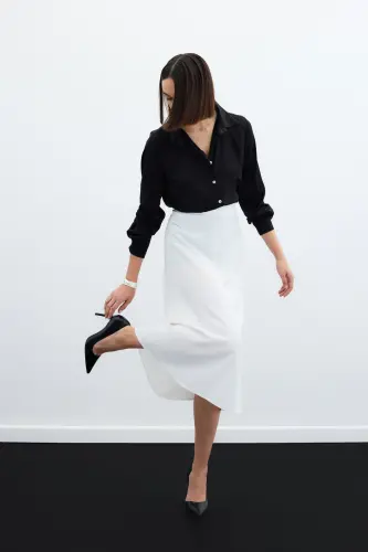 Midi Satin Skirt (Ecru) - 4