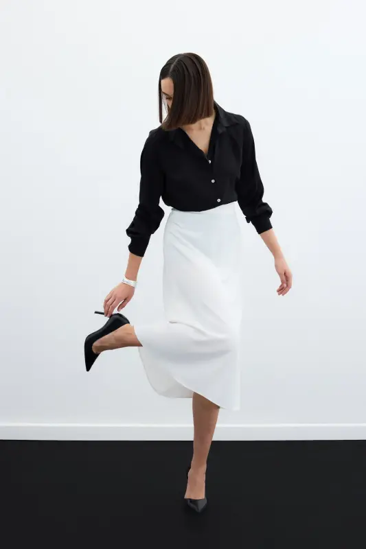 Midi Satin Skirt (Ecru) - 4
