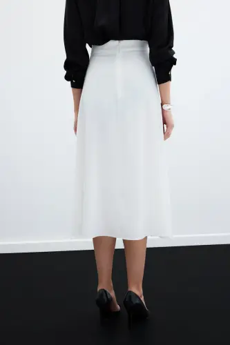 Midi Satin Skirt (Ecru) - 6