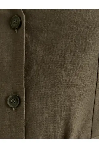 Midi Shirt Dress Belted Buttoned Linen Blend V Neck - 6
