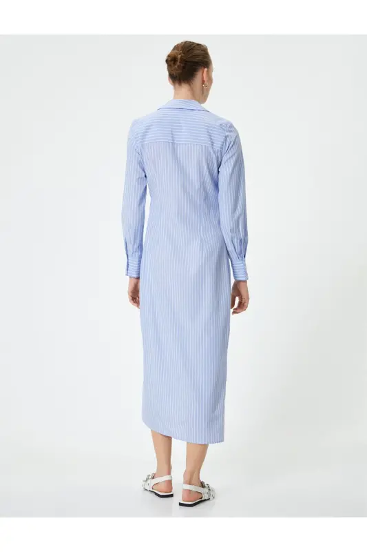 Midi Shirt Dress Long Sleeve Wrap Standard Fit with Metal Accessories - 4