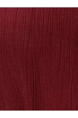 Midi Shirt Dress Unlined Thin Fabric Buttoned Belted Viscose-Burgundy - 6