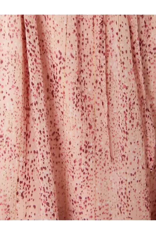 Midi-Chiffonkleid mit asymmetrischem Schnitt, Taillenbindung und Knöpfen - Rosa gemustert - 6