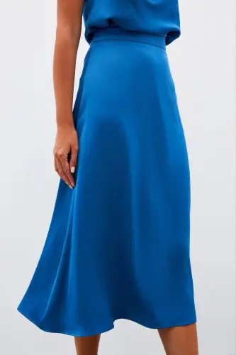 Midi Size Satin Skirt - INDIGO-INDIGO - 7
