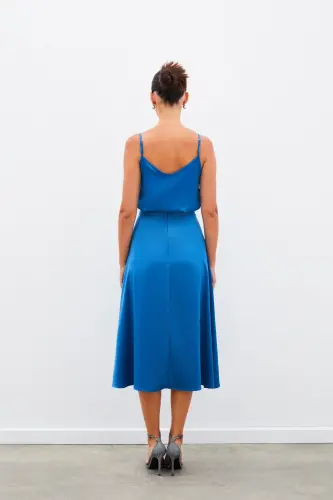 Midi Size Satin Skirt - INDIGO-INDIGO - 8