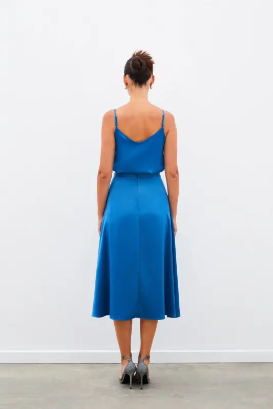 Midi Size Satin Skirt - INDIGO-INDIGO - 8