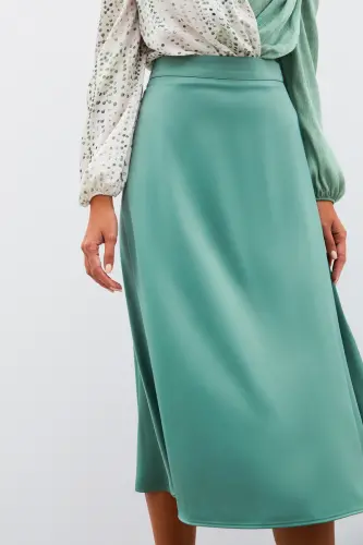Midi Size Satin Skirt - KHAKI-KHAKI - 5