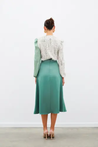 Midi Size Satin Skirt - KHAKI-KHAKI - 6