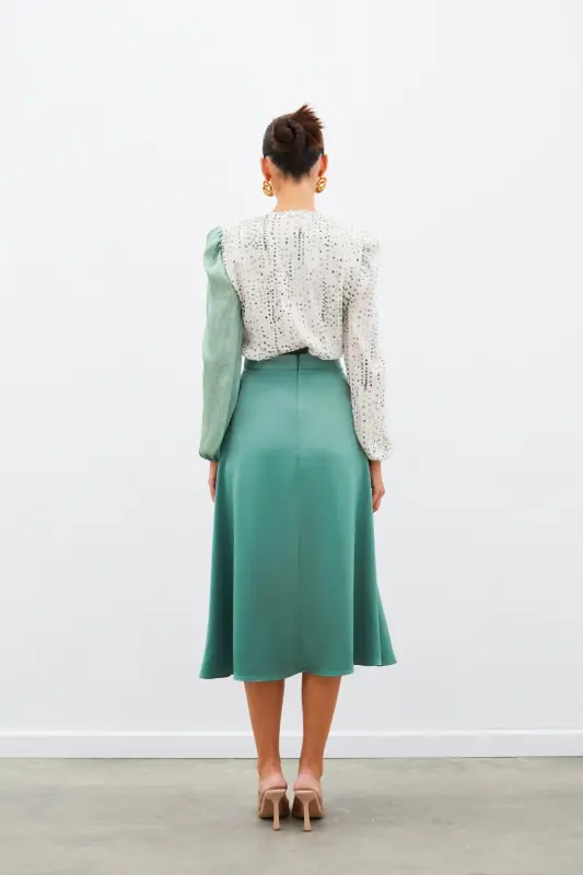 Midi Size Satin Skirt - KHAKI-KHAKI - 6