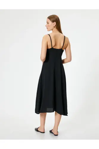 Midi Slip Dress Crossover Neck A Line - 4