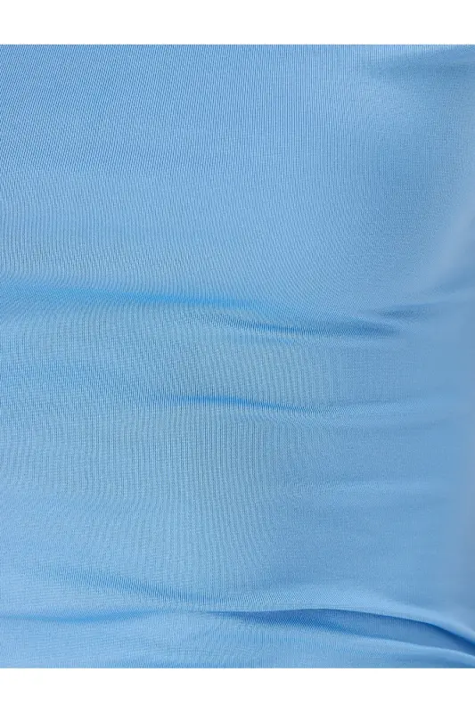 Midi Slip Elbise Asimetrik Yaka Drapeli Kolsuz Slim Fit-Mavi - 6