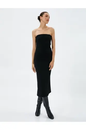 Midi Strapless Dress Viscose Blend Slit Detailed - 1