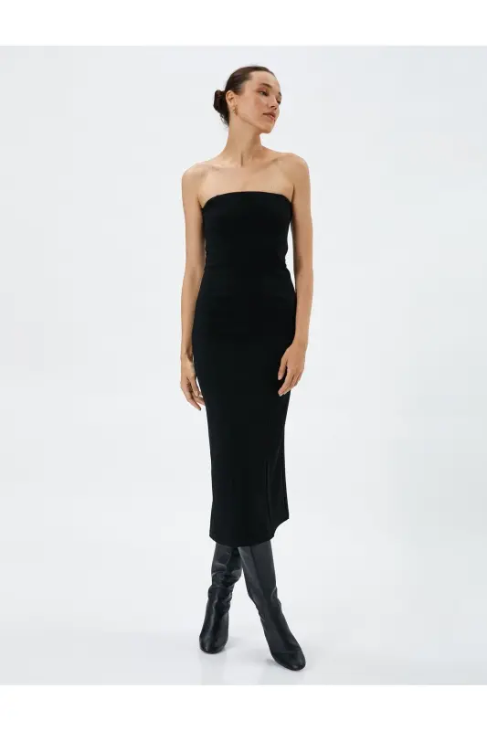 Midi Strapless Dress Viscose Blend Slit Detailed - 1