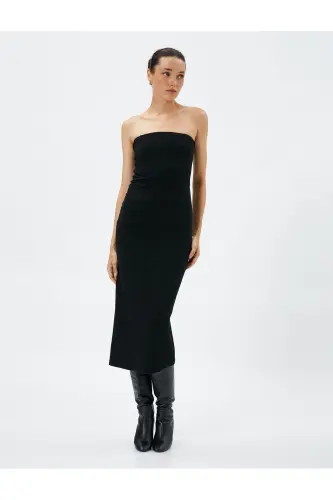 Midi Strapless Dress Viscose Blend Slit Detailed - KOTON (1)