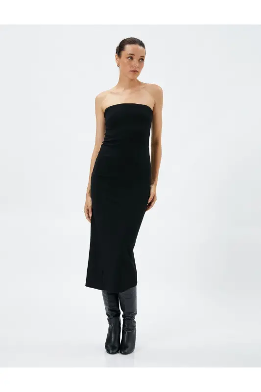 Midi Strapless Dress Viscose Blend Slit Detailed - 2