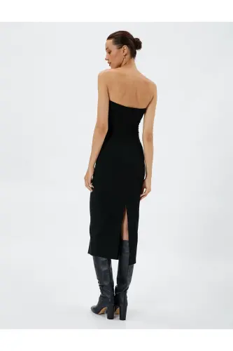 Midi Strapless Dress Viscose Blend Slit Detailed - 3
