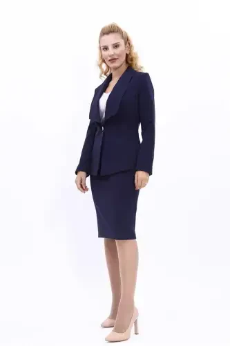 Миди Жакет & Юбка Карандаш Комплект-Темно-синий-Темно-синий - 3