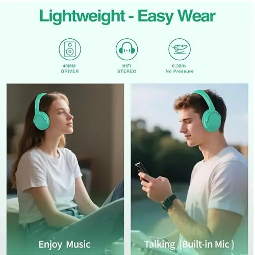 MIDOLA Bluetooth Headphones Over Ear 68H Playtime 6 EQ Wireless Headset with Microphone HiFi Stereo Foldable Lightweight Deep Bass for Travel Home Office Cellphone Cyan - 3