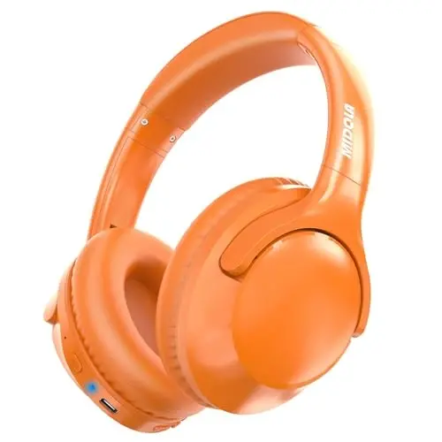 MIDOLA Bluetooth Headphones Over Ear 68H Playtime 6 EQ Wireless Headset with Microphone HiFi Stereo Foldable Lightweight Deep Bass for Travel Home Office Cellphone Orange - MIDOLA