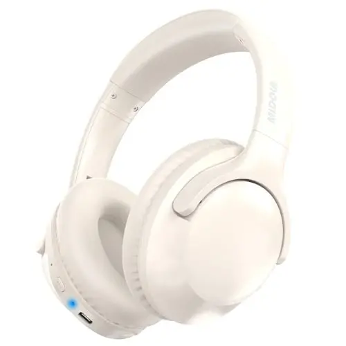 MIDOLA Bluetooth Headphones Over Ear 68H Playtime 6 EQ Wireless Headset with Microphone HiFi Stereo Foldable Lightweight Deep Bass for Travel Home Office Cellphone Milk White - MIDOLA