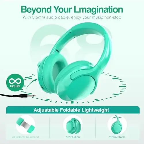 MIDOLA Bluetooth Headphones Over Ear 68H Playtime 6 EQ Wireless Headset with Microphone HiFi Stereo Foldable Lightweight Deep Bass for Travel Home Office Cellphone Cyan - 6