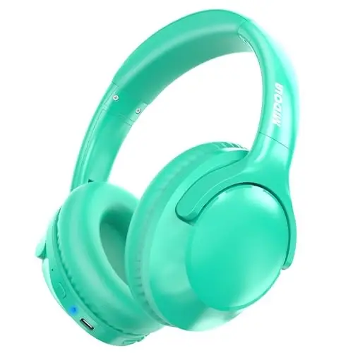 MIDOLA Bluetooth Headphones Over Ear 68H Playtime 6 EQ Wireless Headset with Microphone HiFi Stereo Foldable Lightweight Deep Bass for Travel Home Office Cellphone Cyan - MIDOLA