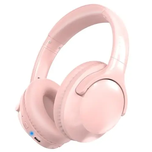 MIDOLA Bluetooth Headphones Over Ear 68H Playtime 6 EQ Wireless Headset with Microphone HiFi Stereo Foldable Lightweight Deep Bass for Travel Home Office Cellphone Pink - 1