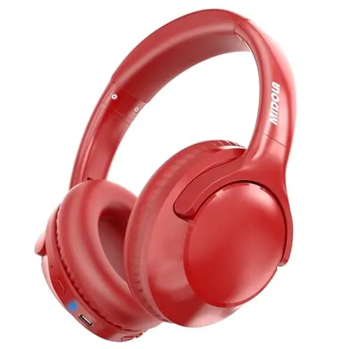 MIDOLA Bluetooth Headphones Over Ear 68H Playtime 6 EQ Wireless Headset with Microphone HiFi Stereo Foldable Lightweight Deep Bass for Travel Home Office Cellphone Red - MIDOLA