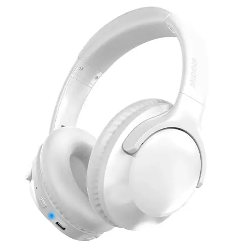 MIDOLA Bluetooth quloqchinlari 68H dan ortiq oʻynash vaqti 6 EQ simsiz mikrofonli garnitura HiFi Stereo buklanadigan yengil chuqur bas sayohat uy ofisi mobil telefon uchun oq 