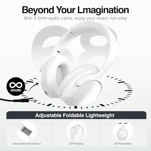 MIDOLA Bluetooth quloqchinlari 68H dan ortiq oʻynash vaqti 6 EQ simsiz mikrofonli garnitura HiFi Stereo buklanadigan yengil chuqur bas sayohat uy ofisi mobil telefon uchun oq - 6