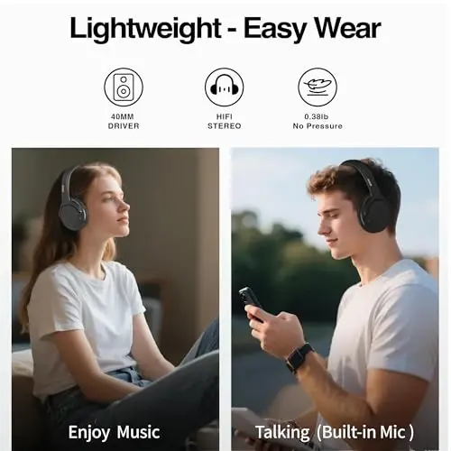 MIDOLA Bluetooth Quloqchinlari Quloq Ustida 68 soat O'ynash Vaqti 6 EQ Simsiz Quloqchin Mikrofonli HiFi Stereo Yig'iladigan Yengil Chuqur Bass Sayohat Uy Ofis Mobil Telefon Qora - 3