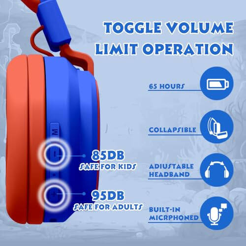 MIDOLA Çocuk Kablosuz Bluetooth Kulaklık Ses Sınırı 85dB /110dB Kulak Üzeri Katlanabilir Mikrofonlu Kulaklık/Çocuklar İçin Kablolu AUX Kablosu Erkek Kız Okul Tablet Telefon Karikatür Mavi - 7