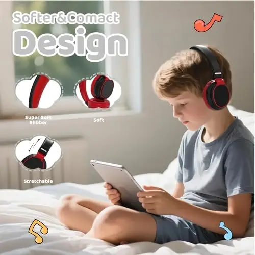 MIDOLA Kids Headphones Bluetooth 5.3 Wireless 60H Play Time Volume Limited 85/110dB Over Ear Foldable Protection Headset/Wired Aux Built-in Mic for Boy Girl Travel School Pad Tablet Black - 3