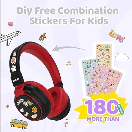 MIDOLA Kids Headphones Bluetooth 5.3 Wireless 60H Play Time Volume Limited 85/110dB Over Ear Foldable Protection Headset/Wired Aux Built-in Mic for Boy Girl Travel School Pad Tablet Black - 5