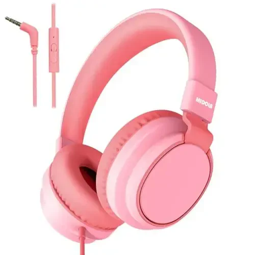 MIDOLA Kids Headphone Wired Volume Limited 85/94dB Over-Ear/On-Ear Foldable Headset with Microphone Hearing Protection Headphones for Toddler Boy Girl Child School Learning Pad Tablet Pink - 6