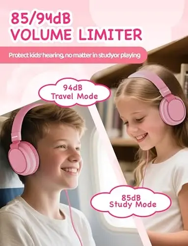 MIDOLA Kids Headphone Wired Volume Limited 85/94dB Over-Ear/On-Ear Foldable Headset with Microphone Hearing Protection Headphones for Toddler Boy Girl Child School Learning Pad Tablet Pink - 3