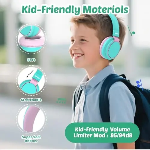 MIDOLA Kids Headphone Wired Volume Limited 85/94dB Over-Ear/On-Ear Foldable Headset with Microphone Hearing Protection Headphones for Toddler Boy Girl Child School Learning Pad Tablet Cyan - MIDOLA (1)