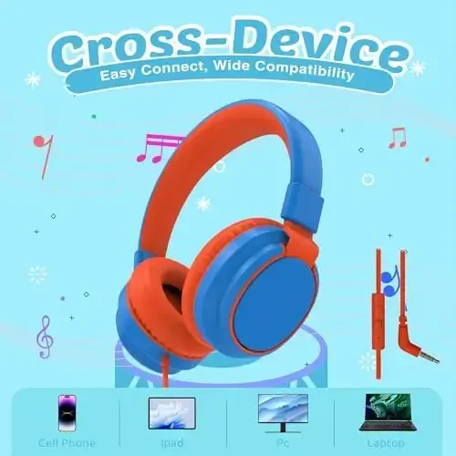 MIDOLA Kids Headphone Wired Volume Limited 85/94dB Over-Ear/On-Ear Foldable Headset with Microphone Hearing Protection Headphones for Toddler Boy Girl Child School Learning Pad Tablet Blue - 4