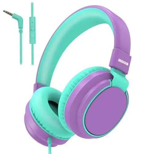 MIDOLA Kids Headphone Wired Volume Limited 85/94dB Over-Ear/On-Ear Foldable Headset with Microphone Hearing Protection Headphones for Toddler Boy Girl Child School Learning Pad Tablet Purple - 1