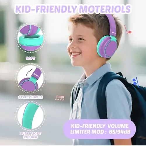 MIDOLA Kids Headphone Wired Volume Limited 85/94dB Over-Ear/On-Ear Foldable Headset with Microphone Hearing Protection Headphones for Toddler Boy Girl Child School Learning Pad Tablet Purple - 6