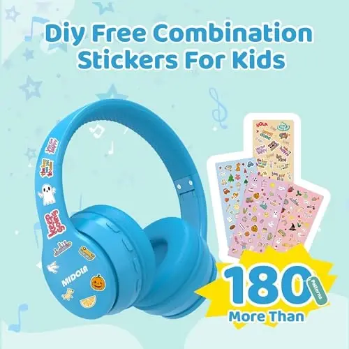 MIDOLA Kids Headphones Bluetooth 5.4 Wireless 68H Play Time Volume Limit 85/94dB Over-Ear Foldable Headset,Type-C Fast Charging,with Wired Aux Mic for Toddler Child Pad Tablet Blue - 4